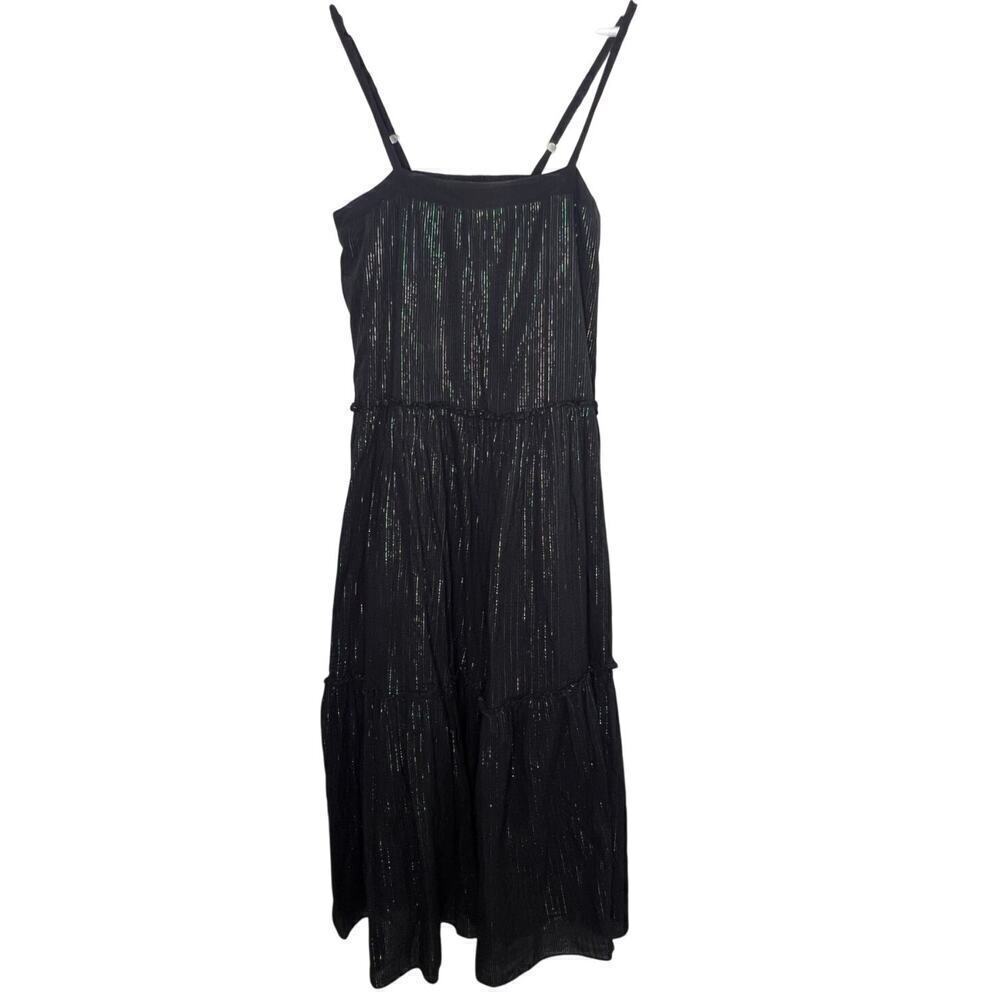 Nation LTD Rainbow Metallic Tiered Black Maxi Dress Women's Size S